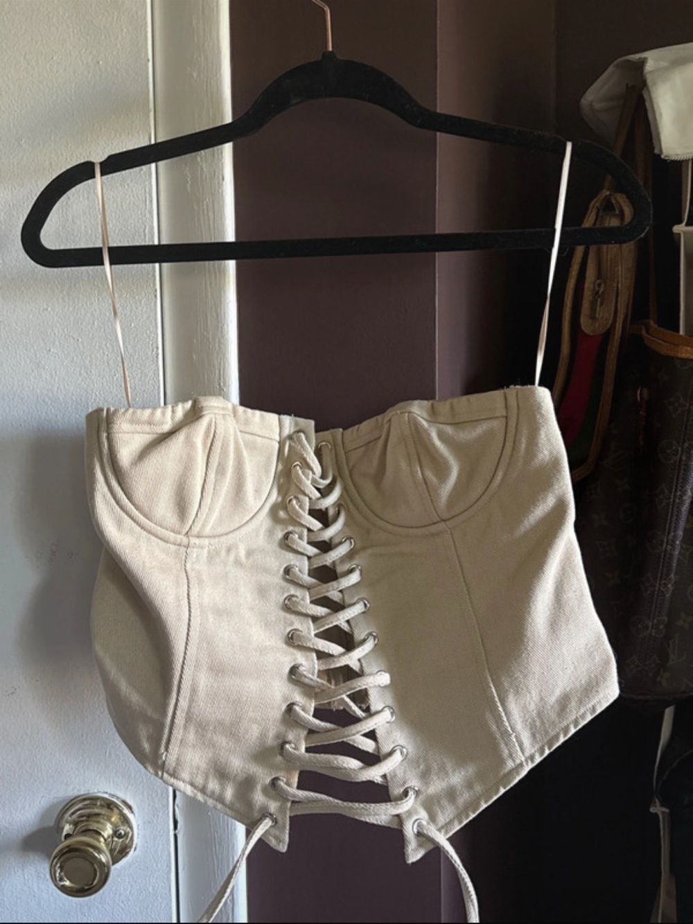 Women's Cream Lace-Up Corset Crop Top